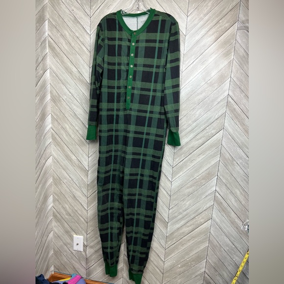Magnolia Hearth & Hand Mens Green Plaid Onesie One Piece Pajama PJ  small - Picture 2 of 6